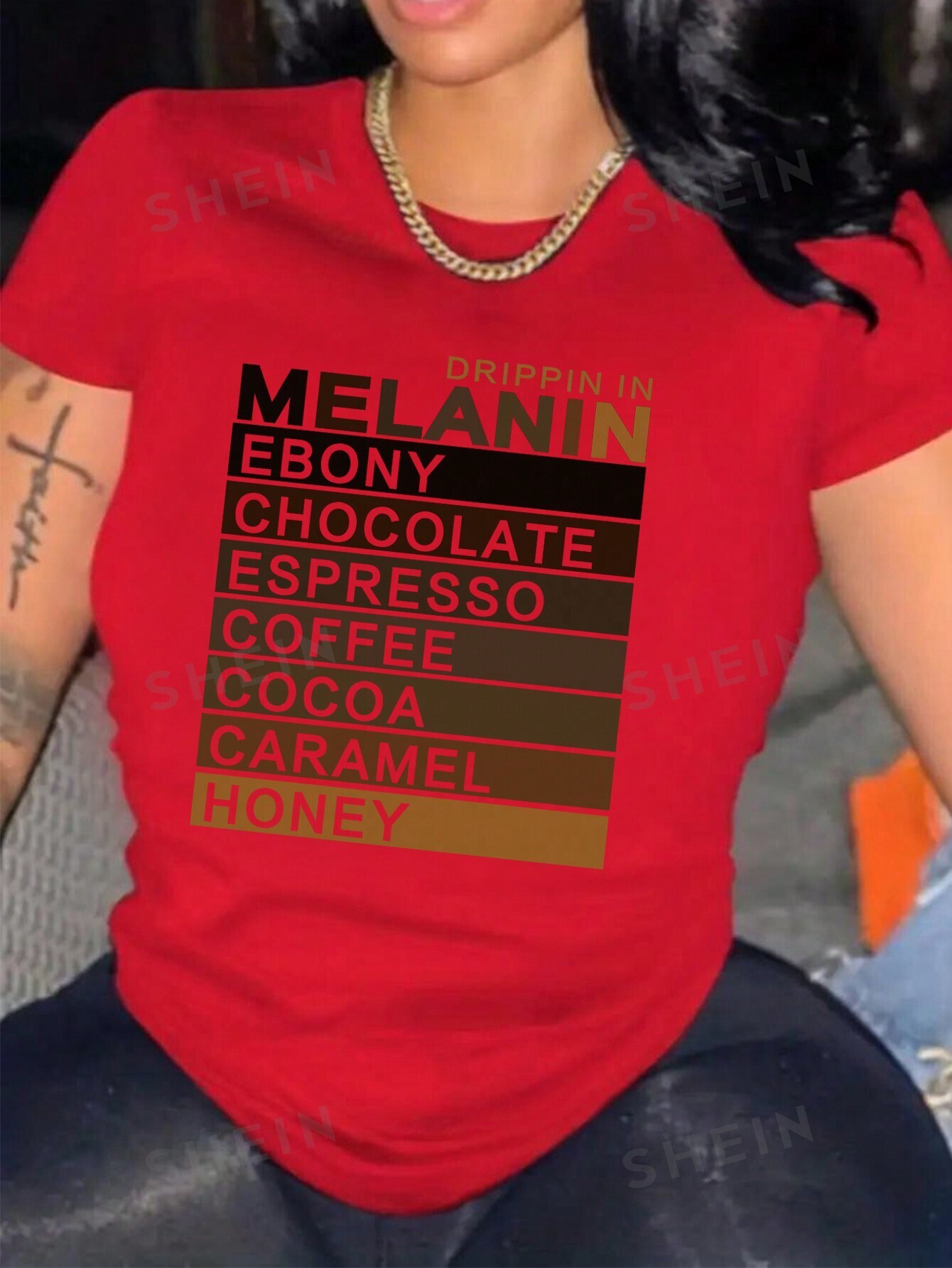 SHEIN Slayr Женская футболка с круглым вырезом и принтом слогана, красный цена и фото