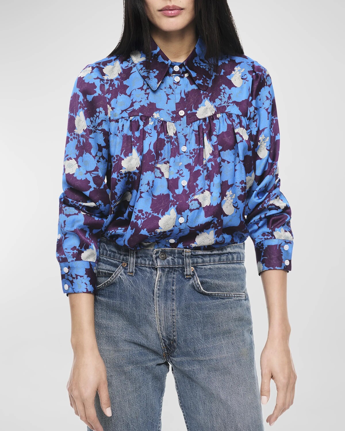 

Блузка с присборенным воротником и цветочным принтом Smythe, цвет Lapis Floral