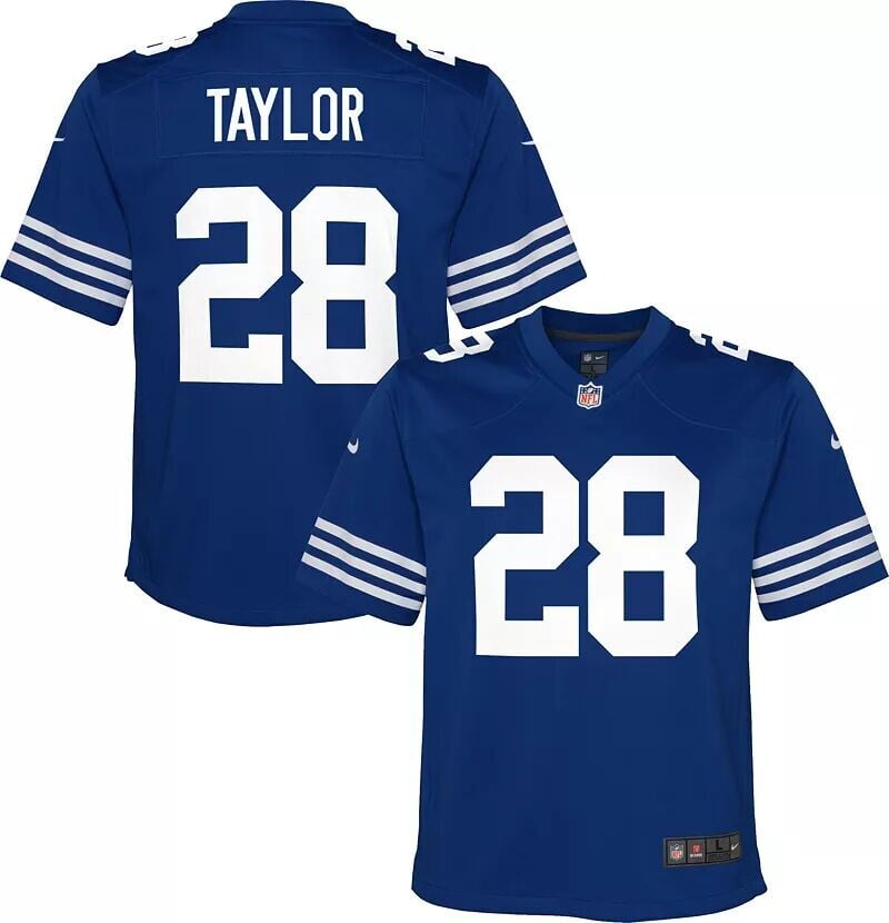 

Nike Youth Indianapolis Colts Jonathan Taylor # 28 Альтернативная синяя игровая майка