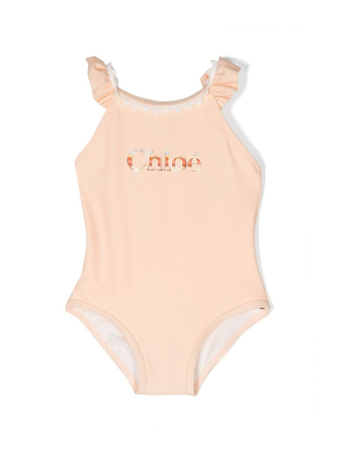 

Chloé Kids купальник с оборками и логотипом, нейтральный цвет