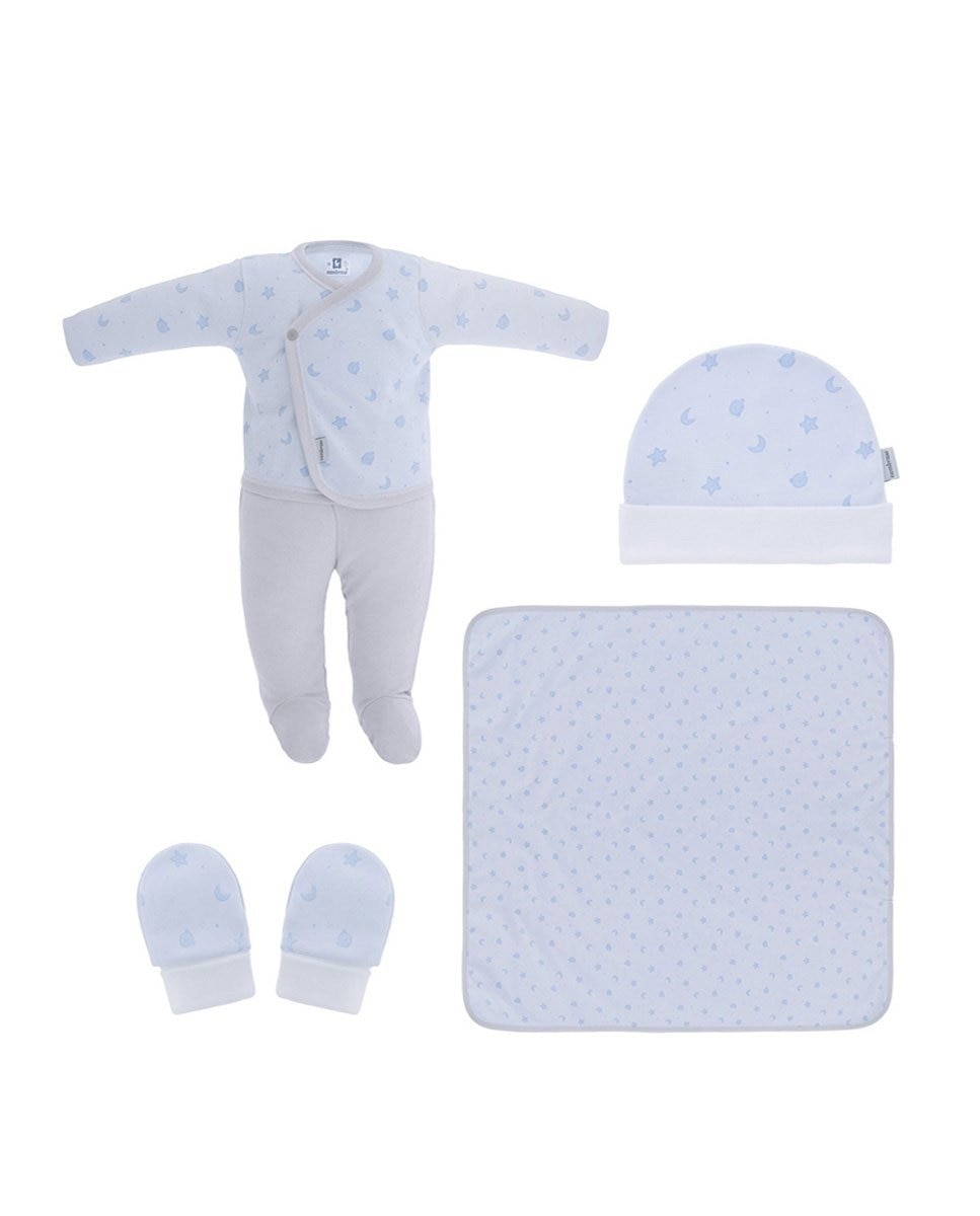 Комплект из 5 предметов для мальчика, первое надевание, светло-голубой с принтом Cambrass, светло-синий комплект нательный для новорожденного из 5 предметов