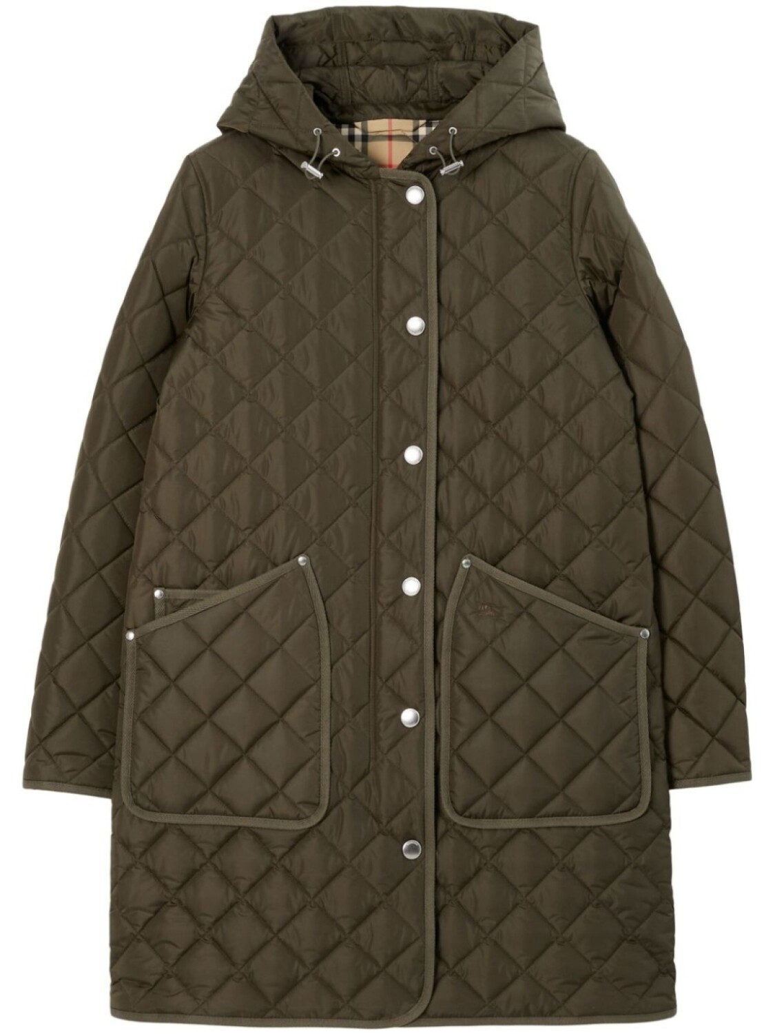 

Стеганое пальто с капюшоном Burberry, зеленый