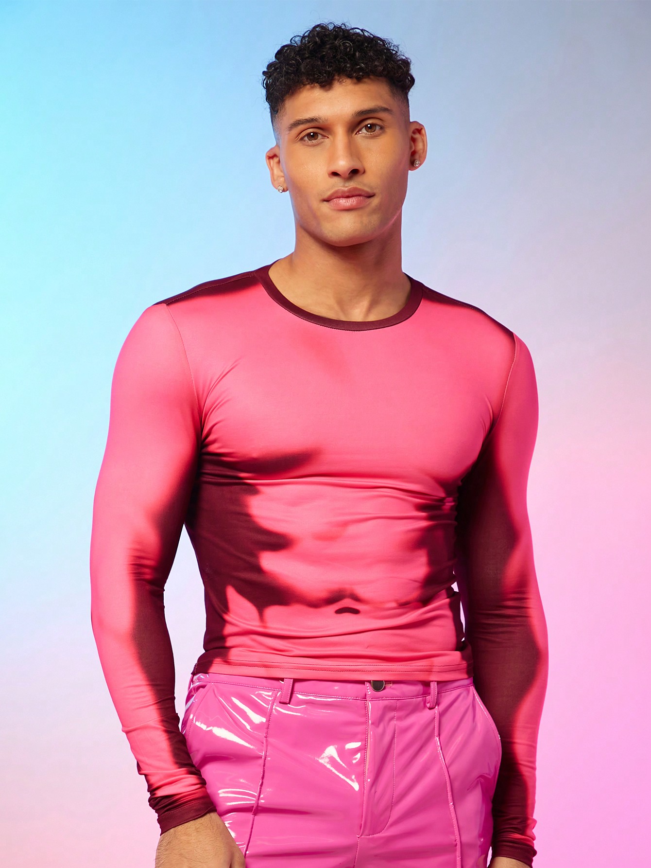 Мужская трикотажная повседневная футболка с длинным рукавом с принтом FeverCity, ярко-розовый