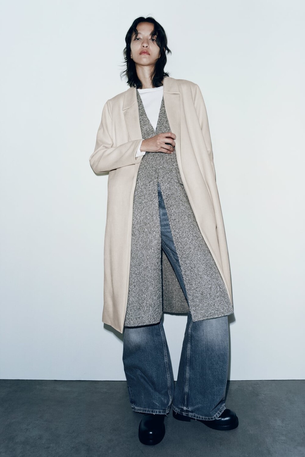 

Пальто из фетра ZARA, песочный, Бежевый