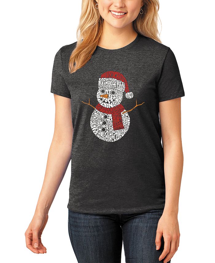 Женская футболка с короткими рукавами «Рождественский снеговик» Premium Blend Word Art LA Pop Art, черный женская футболка hummingbirds premium blend word art с короткими рукавами la pop art черный