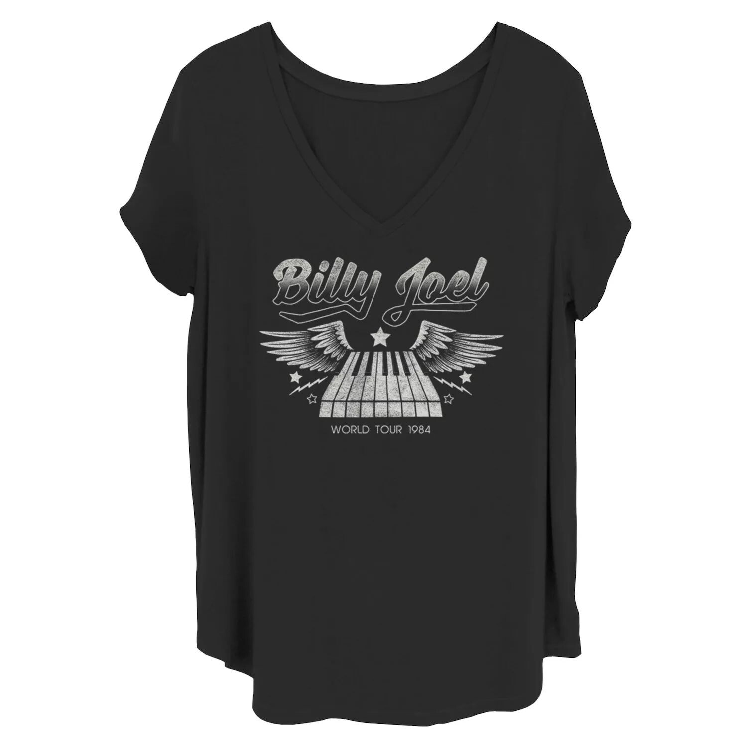 

Футболка больших размеров Billy Joel Piano Wings World Tour 1984 с V-образным вырезом и графическим рисунком для юниоров Licensed Character