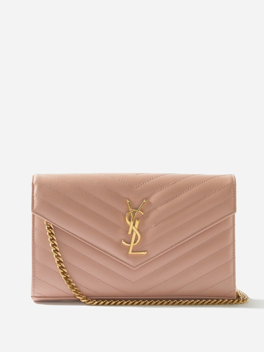 

Кошелек из зерненой кожи с ремешком-цепочкой и пластинкой ysl Saint Laurent, бежевый