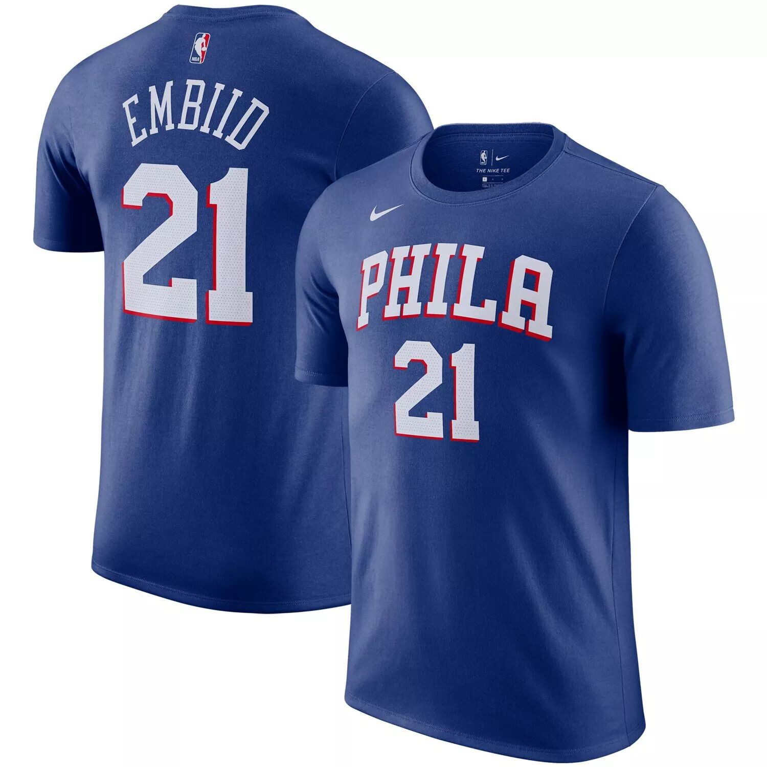 

Мужская футболка с именем и номером Joel Embiid Royal Philadelphia 76ers Nike