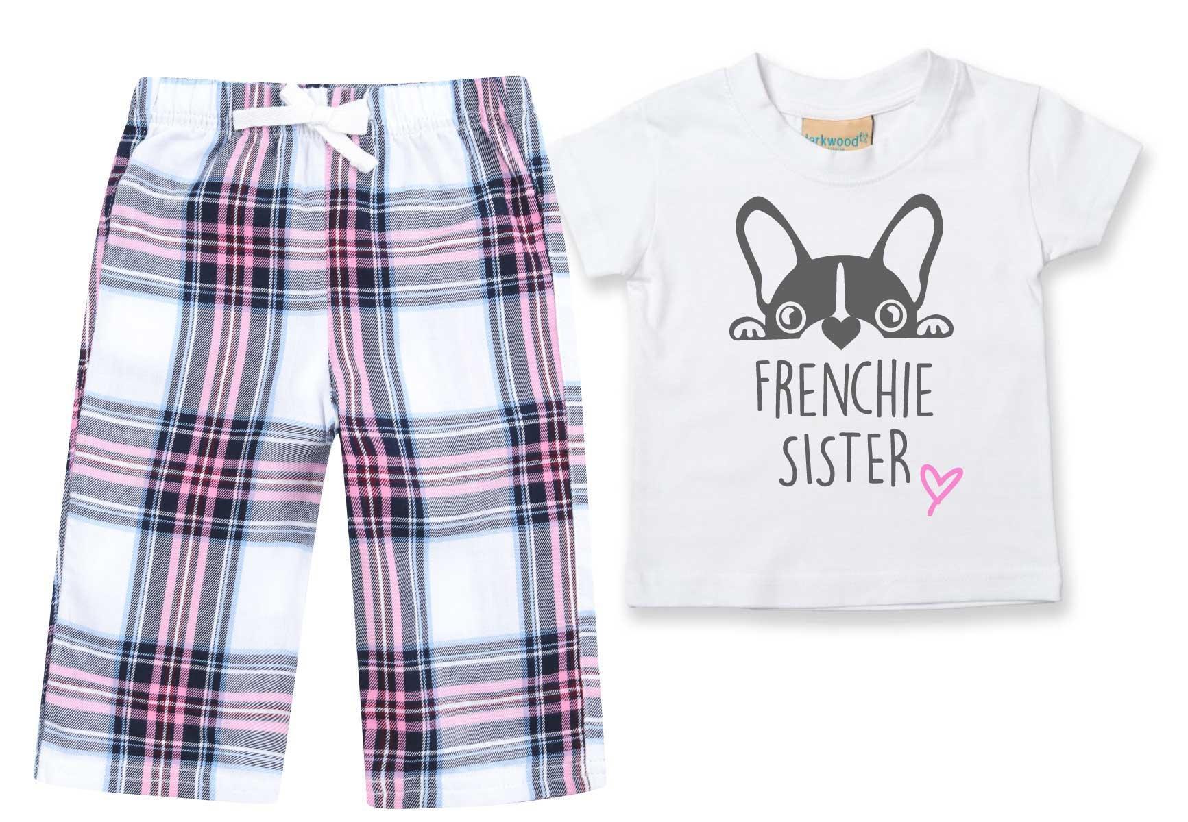 Пижамы Frenchie Sister, детские брюки в клетку, пижамный комплект с французским бульдогом 60 SECOND MAKEOVER, розовый георгина тартан бордюрная