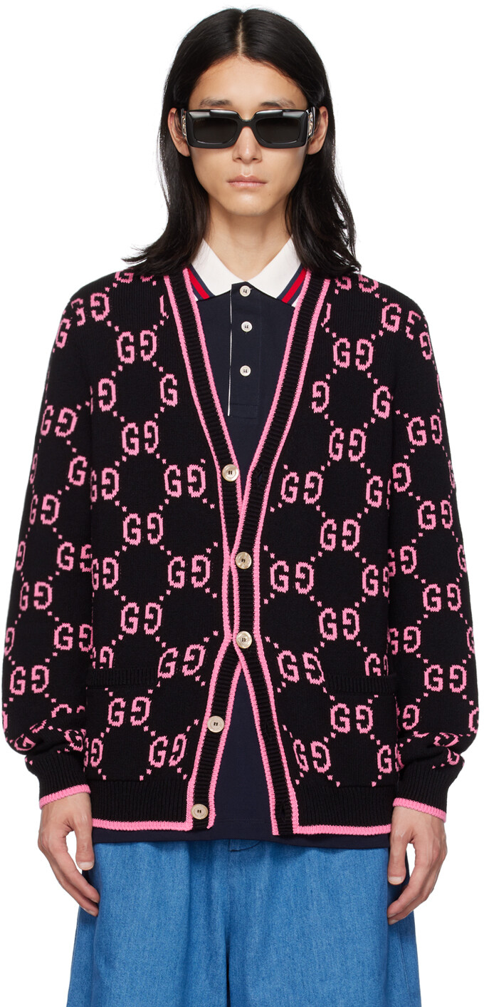 

Черно-розовый кардиган с узором GG Gucci, Черный