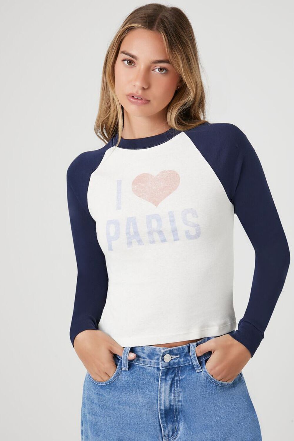 

Футболка реглан I Heart Paris с графическим принтом Forever 21, кремовый, Бежевый