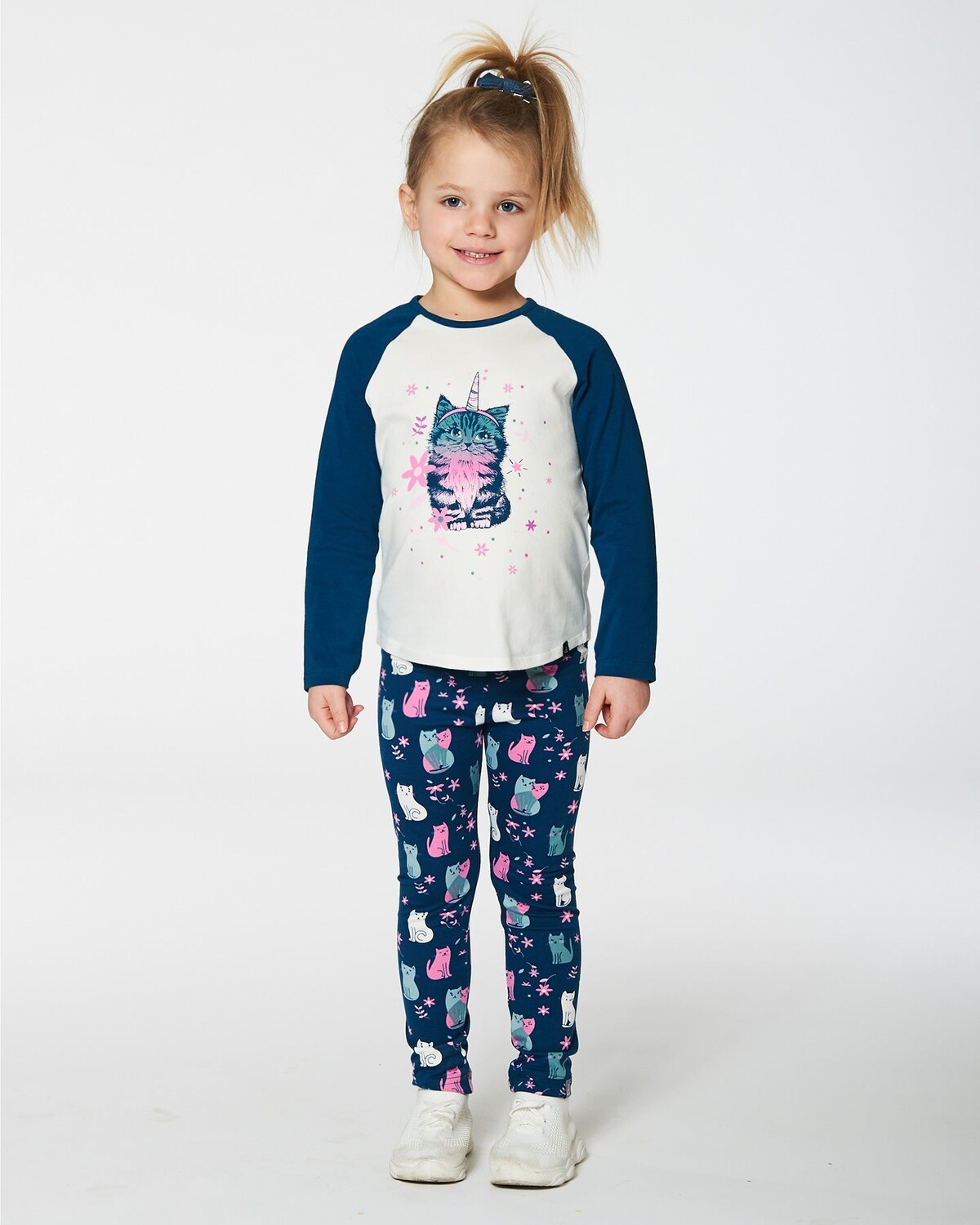 

Бейсбольный топ с принтом «Кошка» Deux par Deux, цвет Blue Printed Cat