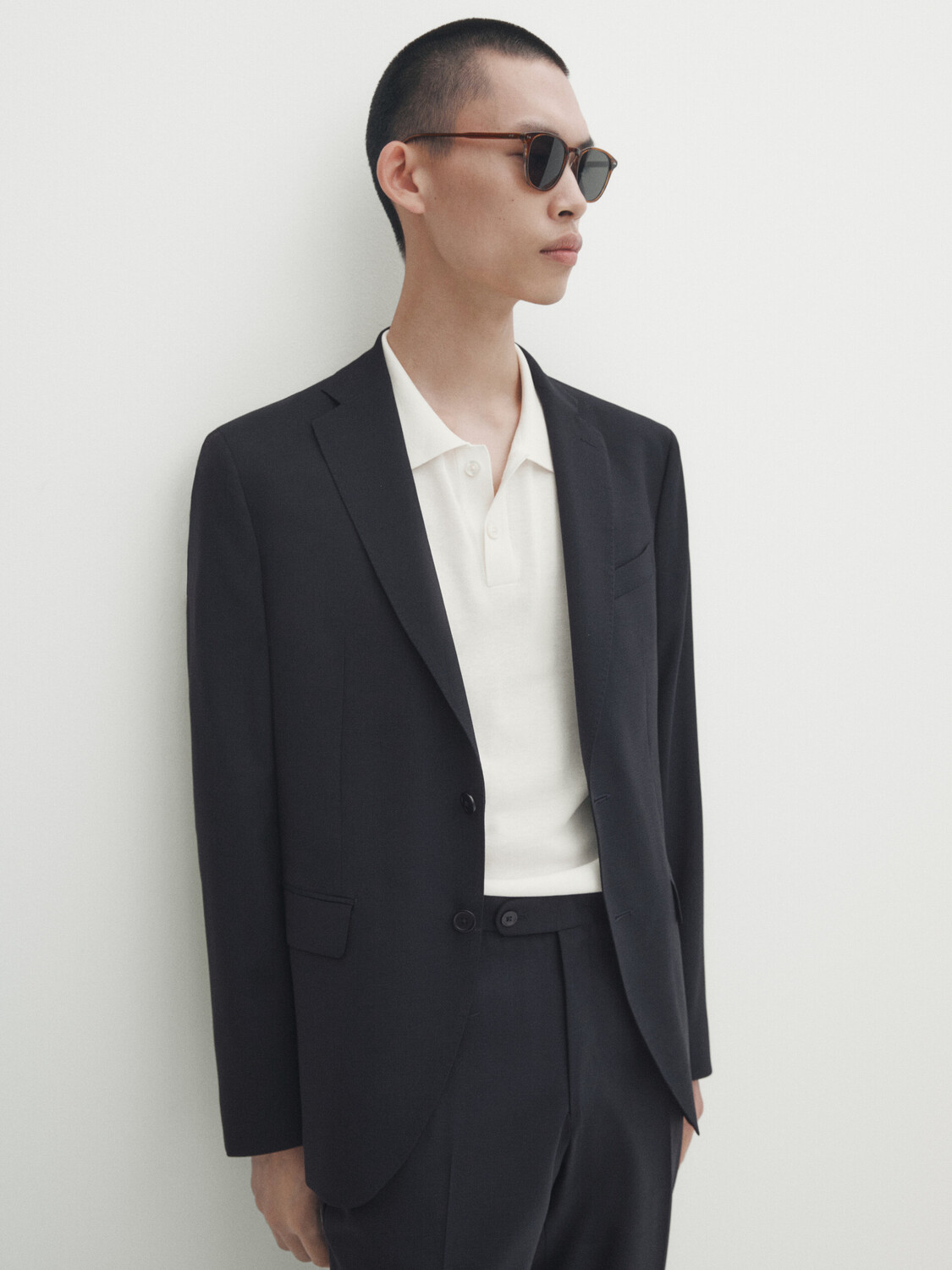 

Синий пиджак из шерсти в клетку Massimo Dutti, темно-синий