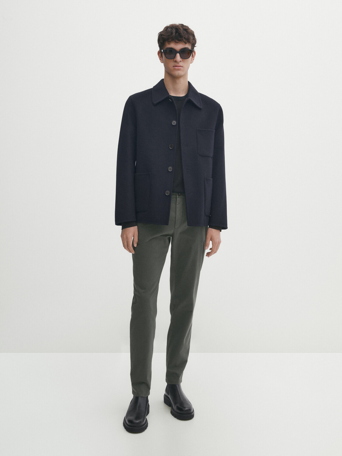 

Узкие текстурированные чиносы оттоманс Massimo Dutti, хаки