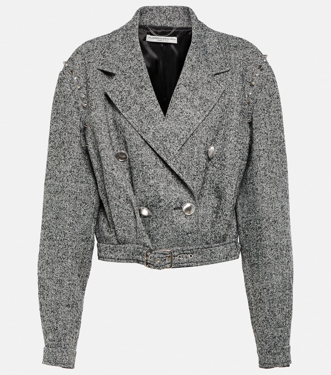 цена Укороченная куртка из смесовой шерсти с рисунком «елочка» Alessandra Rich, мультиколор