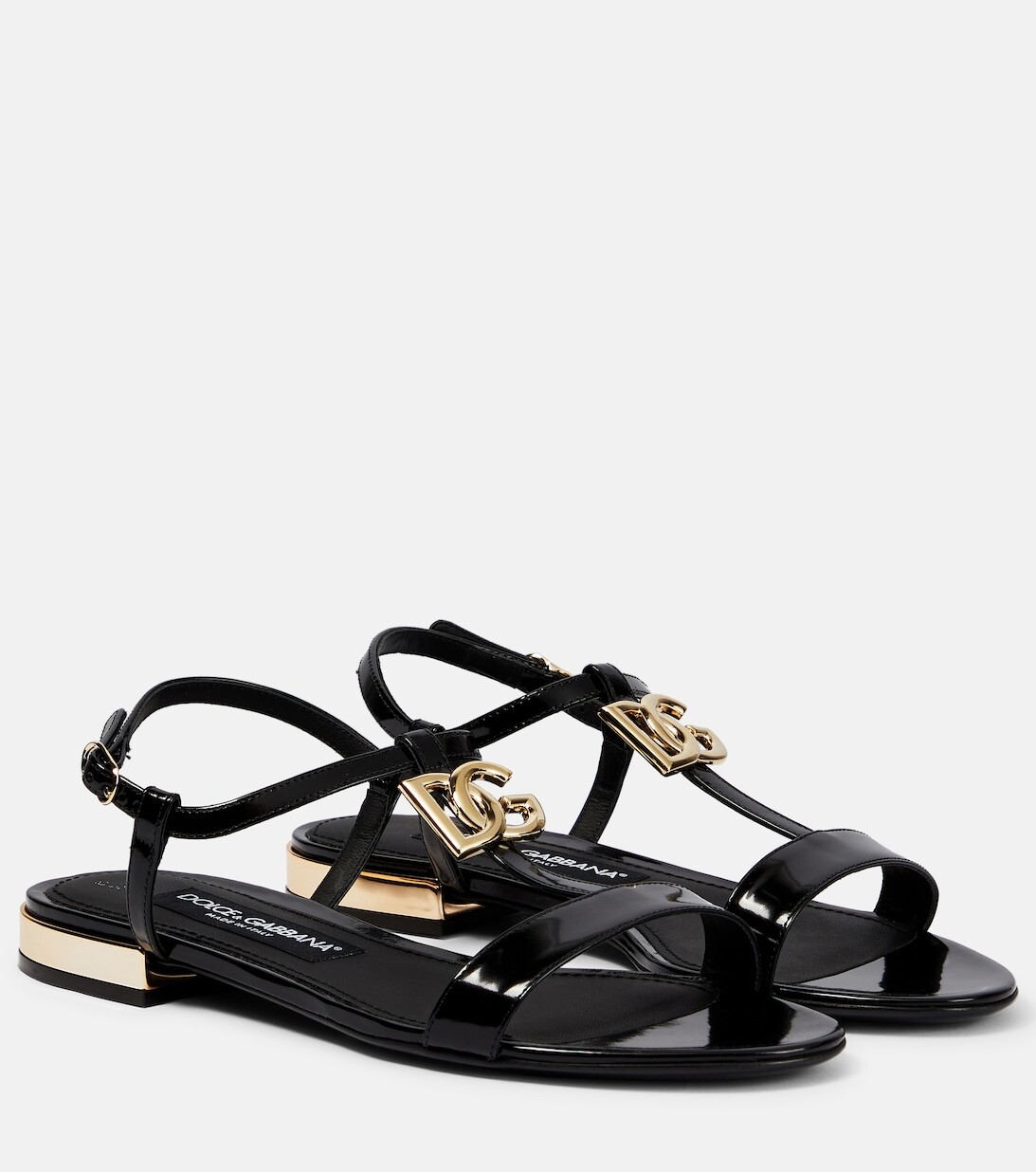 

Сандалии из лакированной кожи с логотипом Dolce&Gabbana, черный