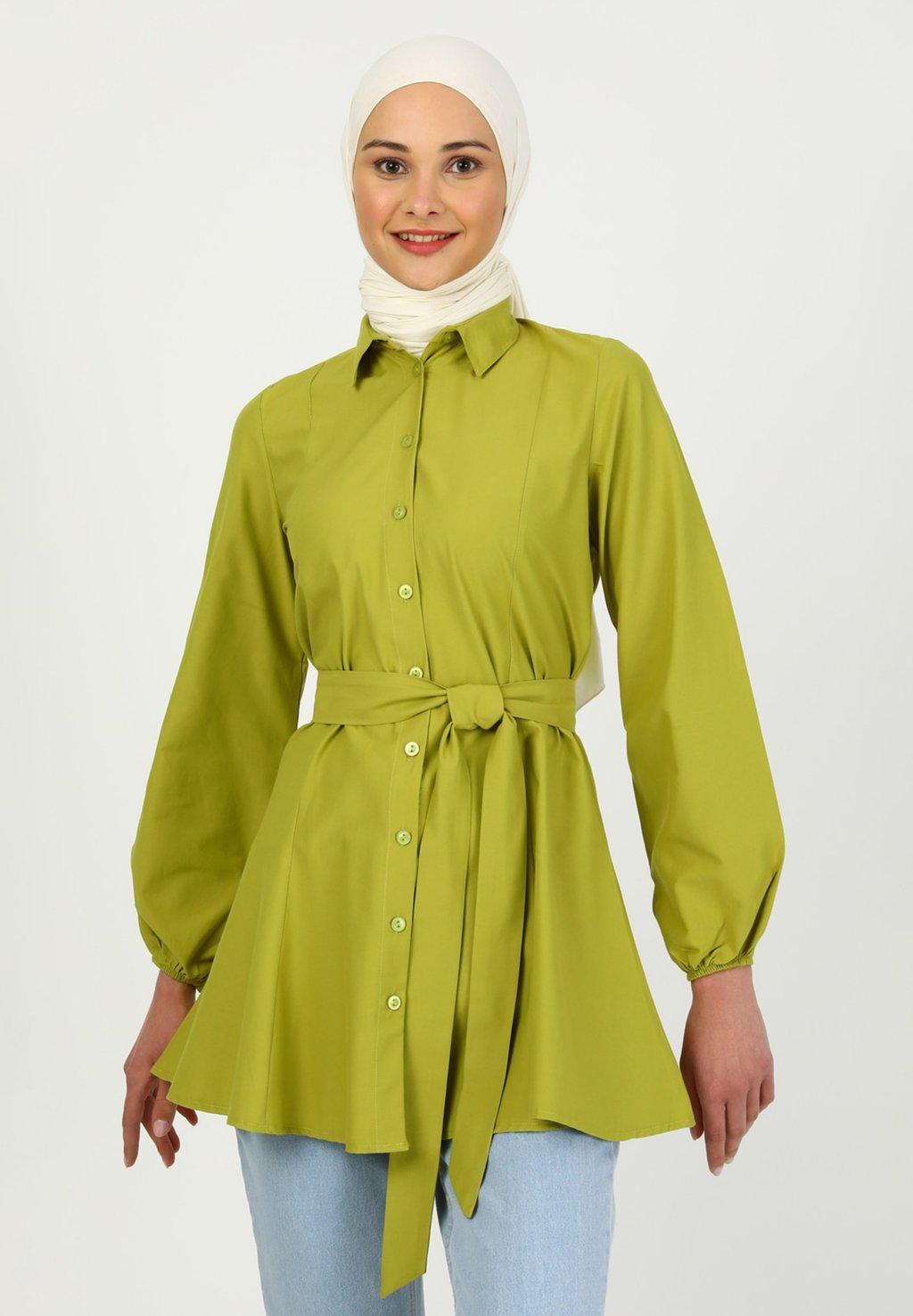 цена Рубашка POINT COLLAR-BENIN Modanisa, зеленый