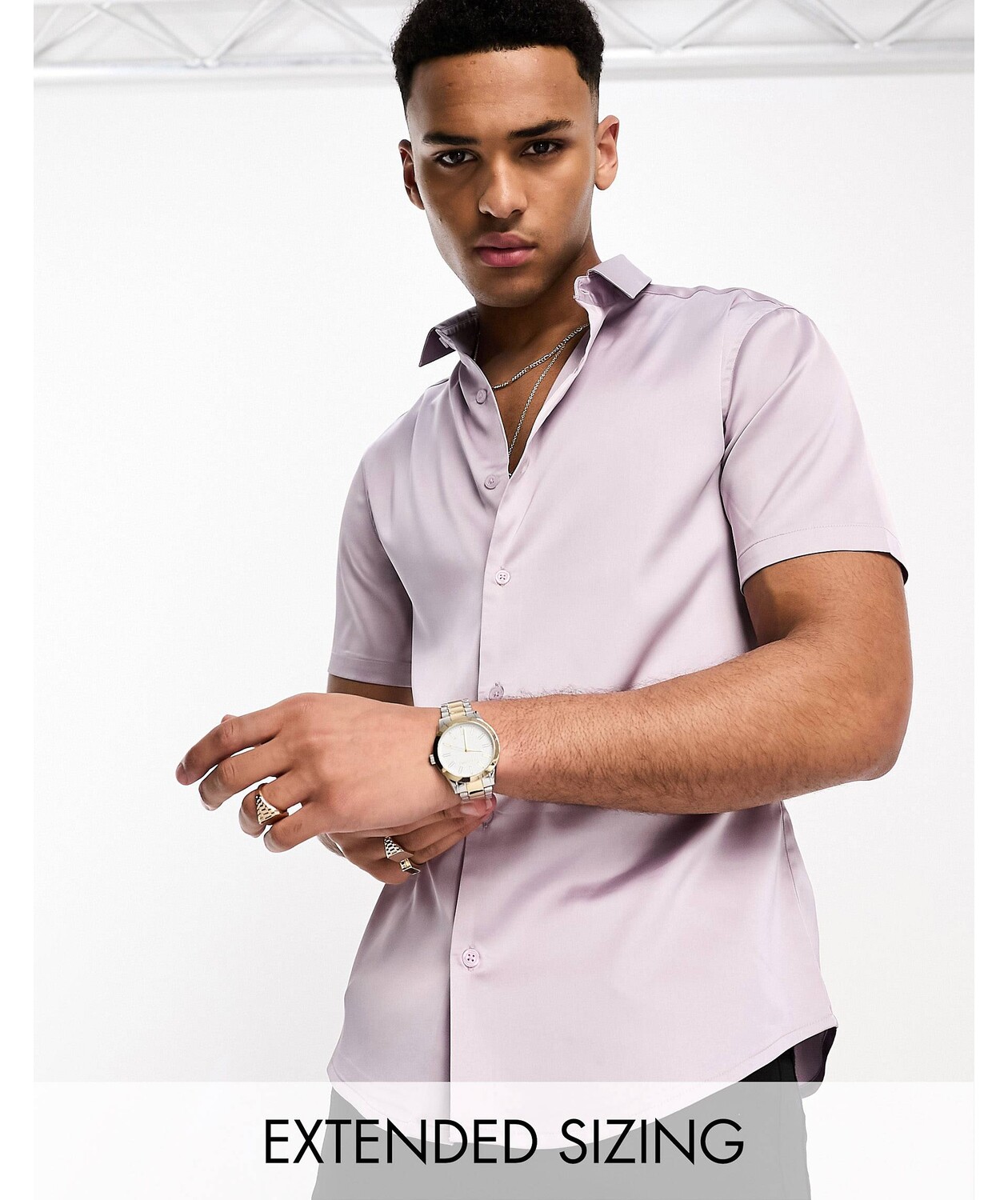 

Темно-сиреневая узкая атласная рубашка с закатанными рукавами ASOS DESIGN