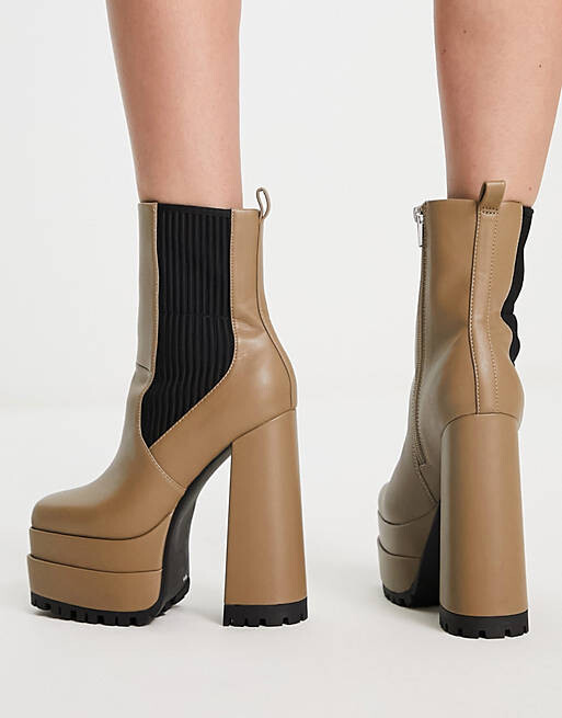 

Ботинки челси на высоком каблуке и платформе ASOS DESIGN Endgame цвета хаки