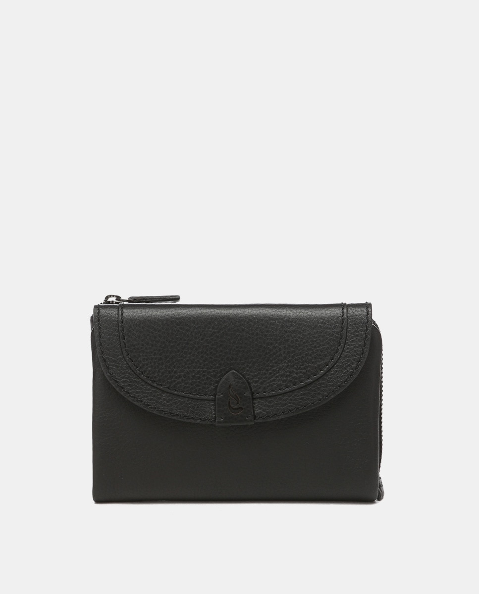 Средний черный кожаный кошелек со сборками и клапаном Abbacino, черный цена и фото