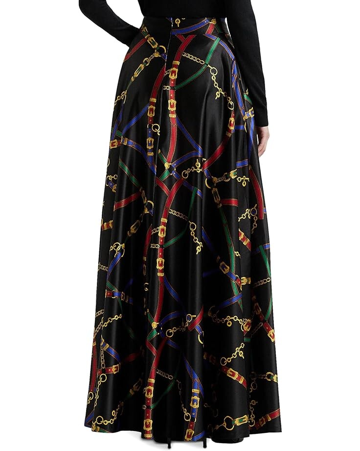 

Юбка LAUREN Ralph Lauren Belting-Print Satin Maxiskirt, цвет Black/Blue Multi