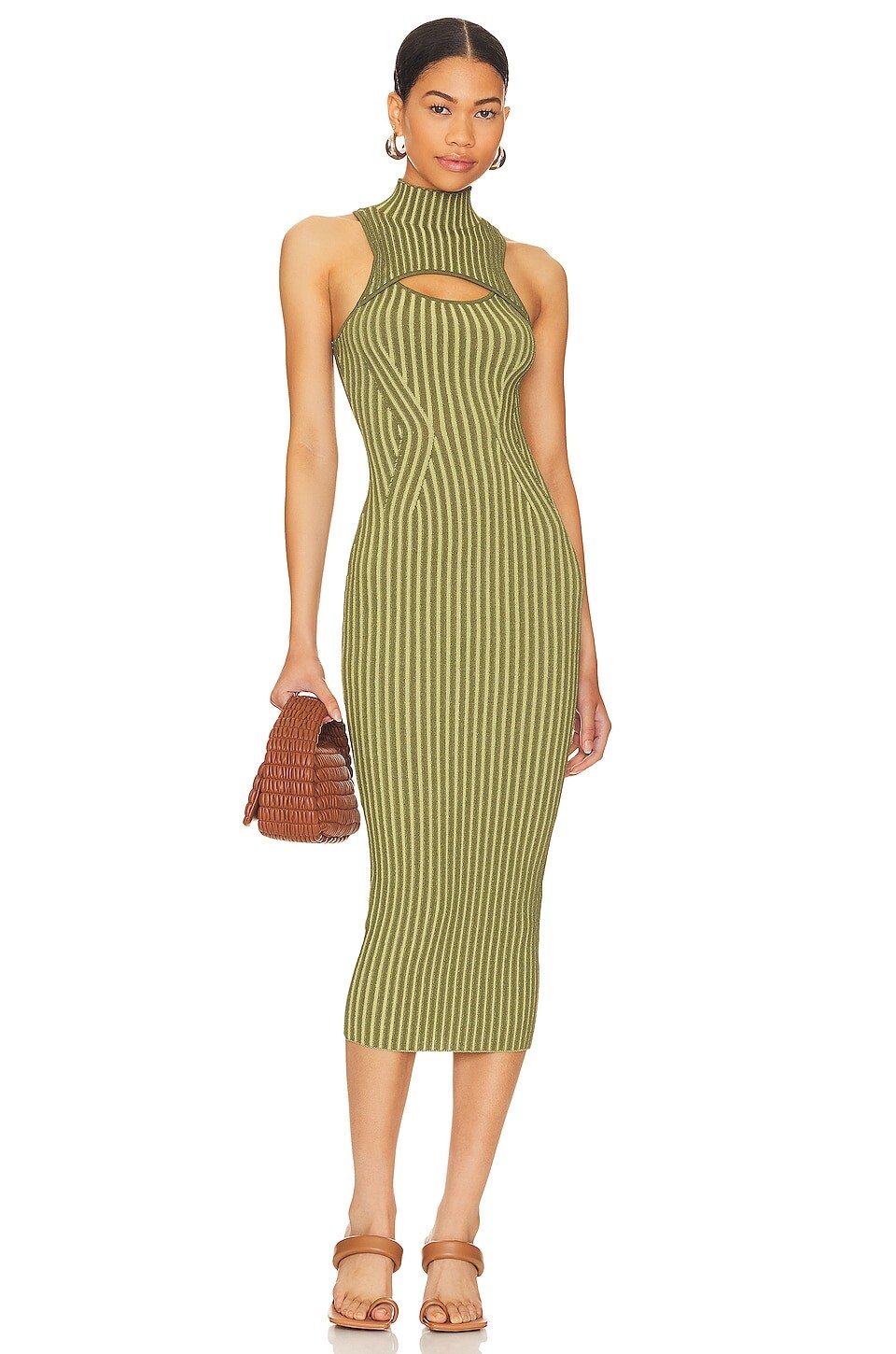 

Платье миди Camila Coelho Idana Rib, цвет Forest Green
