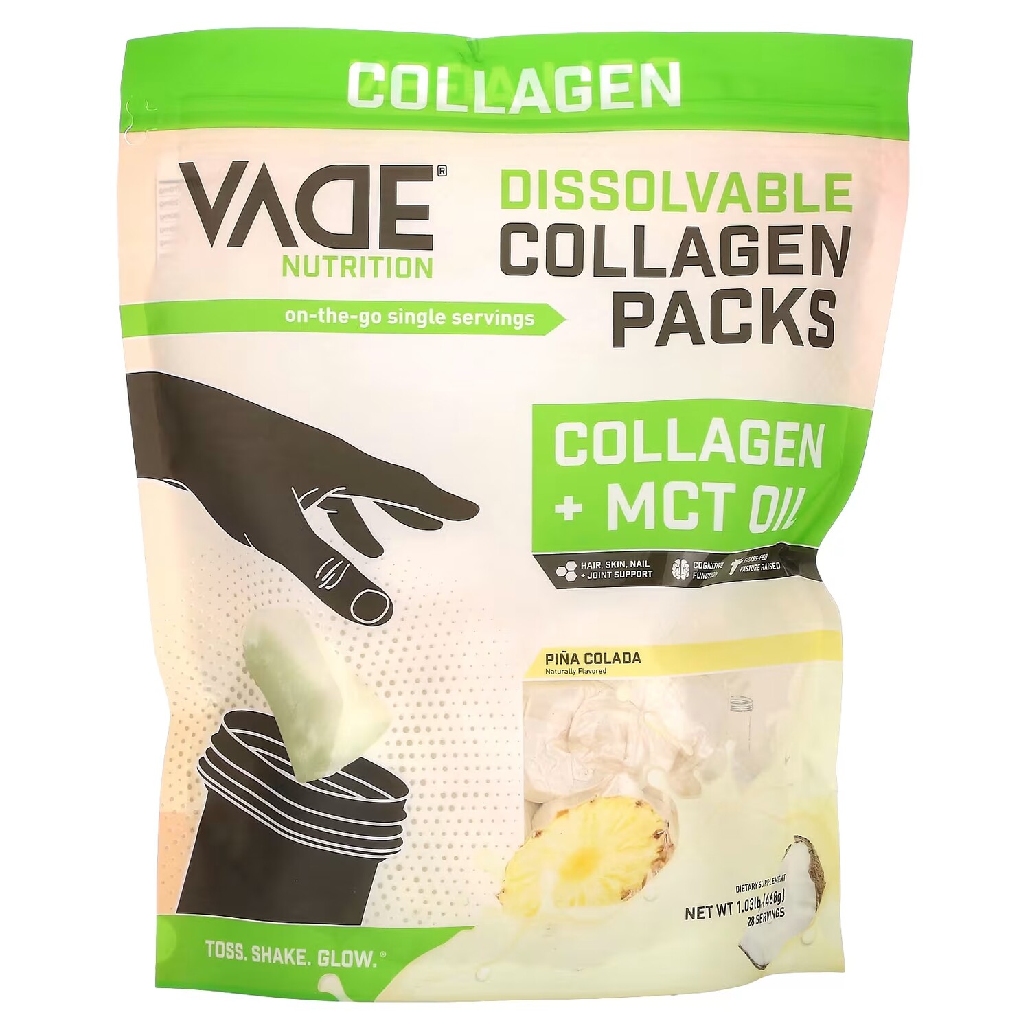 

Коллаген + масло MCT Vade Nutrition Dissolvable Collagen Packs со вкусом пина колады, 468 г