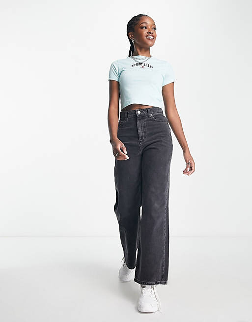 

Голубая укороченная детская футболка Tommy Jeans, Синий