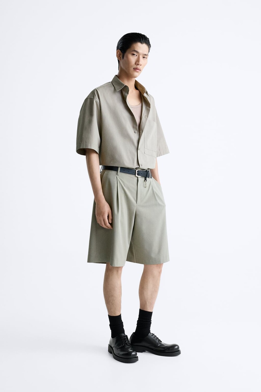 

Рубашка из поплин с карманом ZARA, серый