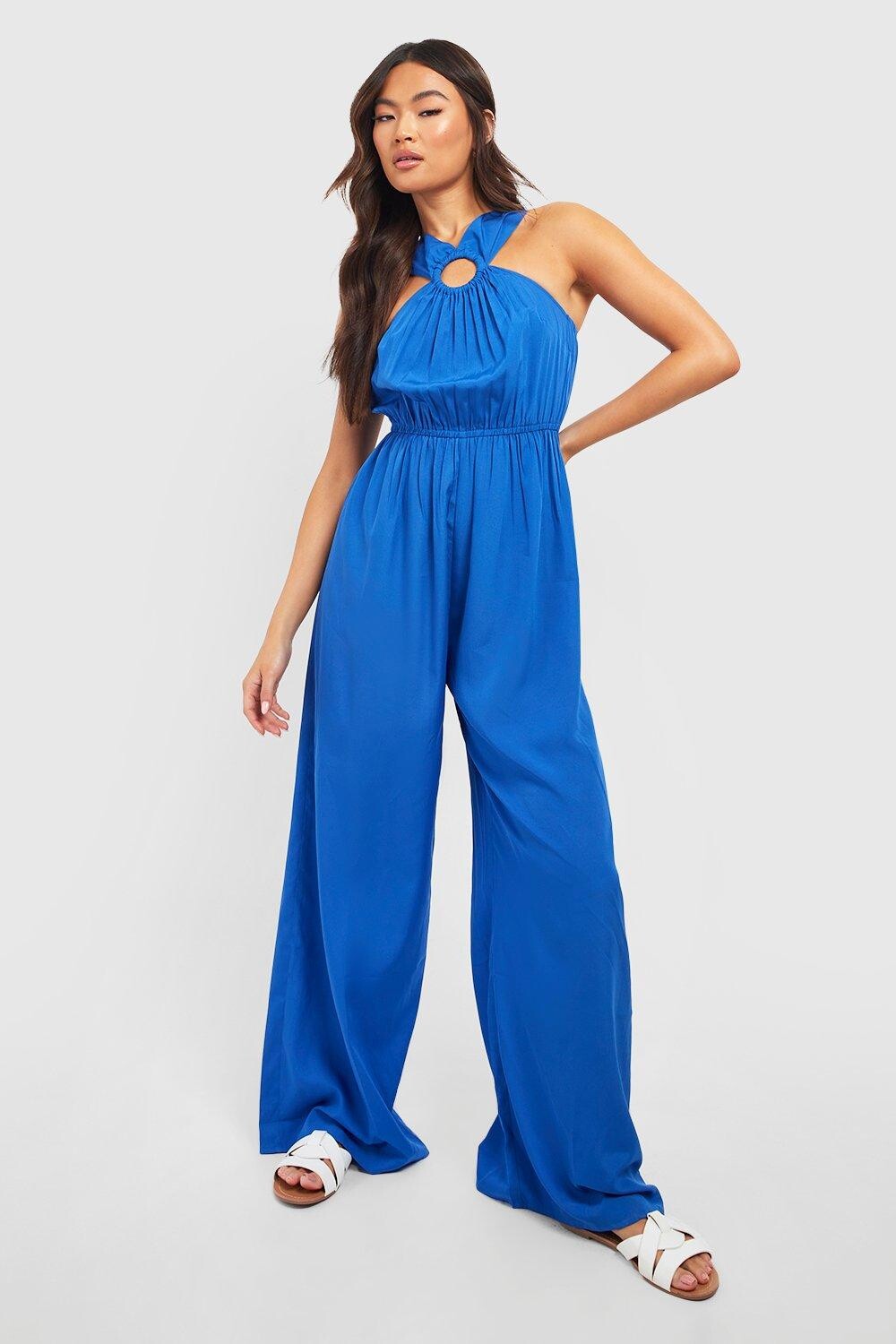 

Широкий комбинезон с кольцами Boohoo, синий