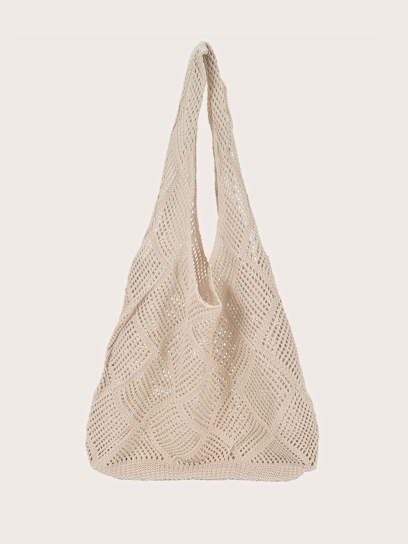 Модная вязаная сумка на одно плечо для женщин, бежевый минималистичная большая сумка для ноутбука для женщин коричневый