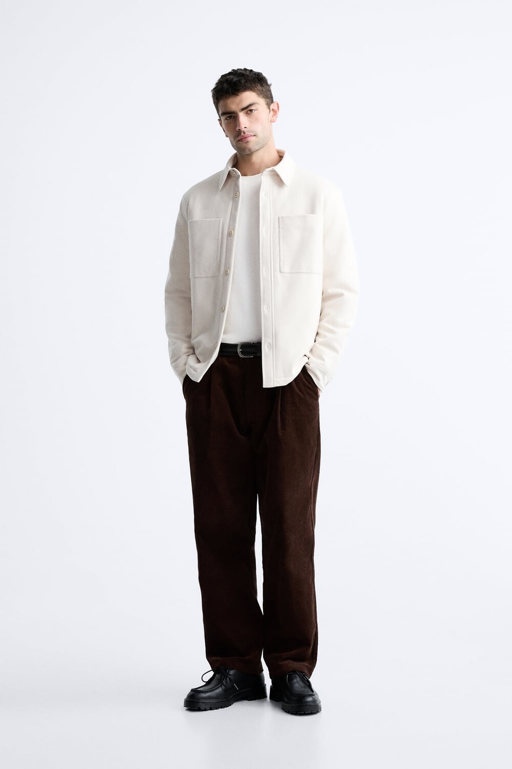 

Мягкая рубашка с карманами ZARA, бежевый