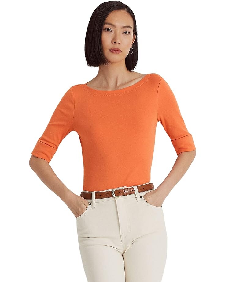 

Топ LAUREN Ralph Lauren Stretch Cotton Boat Neck, оранжевый