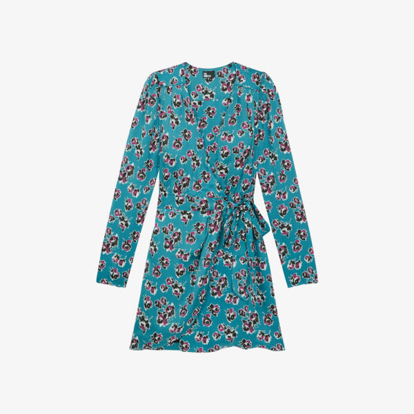 

Тканое мини-платье мини с цветочным принтом и запахом The Kooples, синий