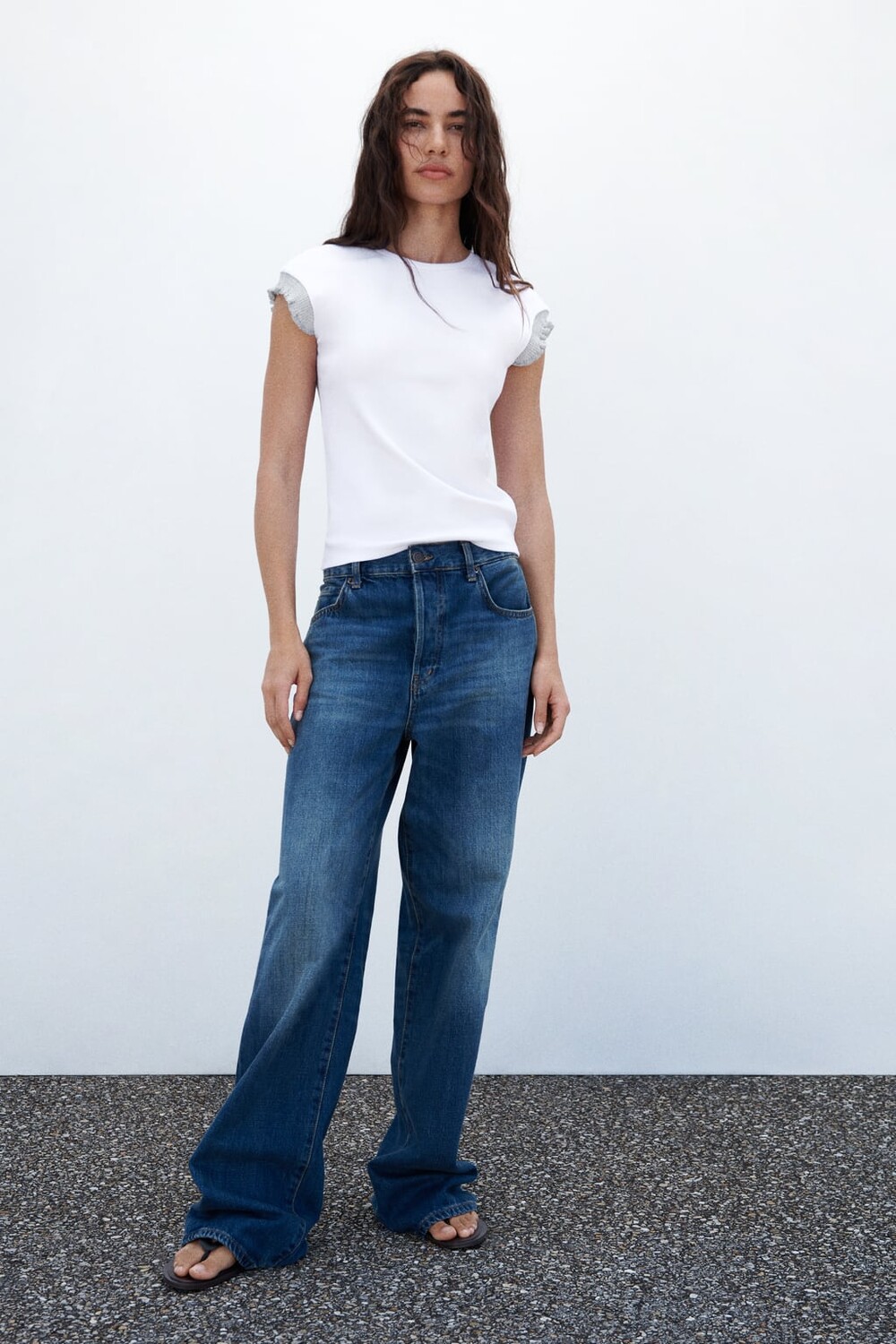 

Футболка с отделкой ZARA, серебряный, Серый