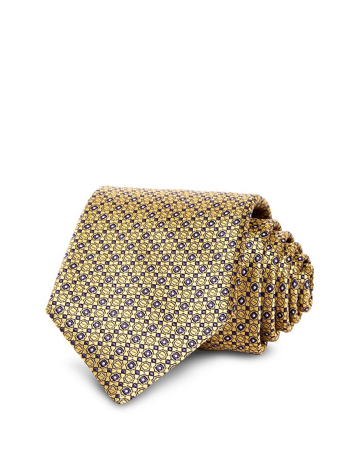 

Классический шелковый галстук Canali в сетку с медальоном, желтый