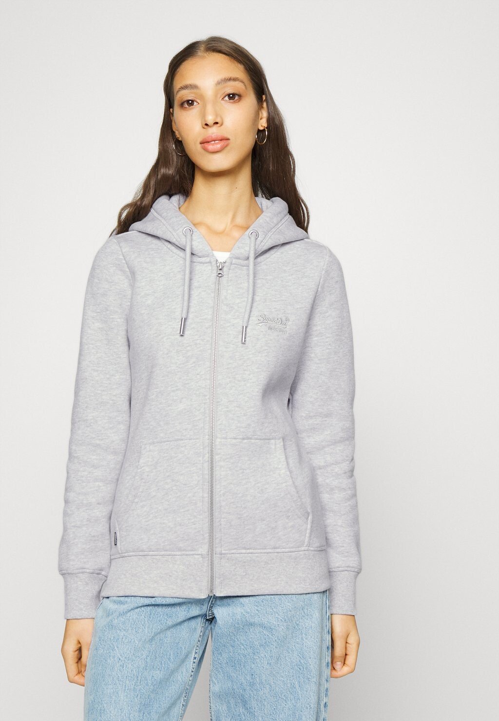 цена Толстовка на молнии Superdry Vintage Logo Zip Hood, ледниково-серый меланж