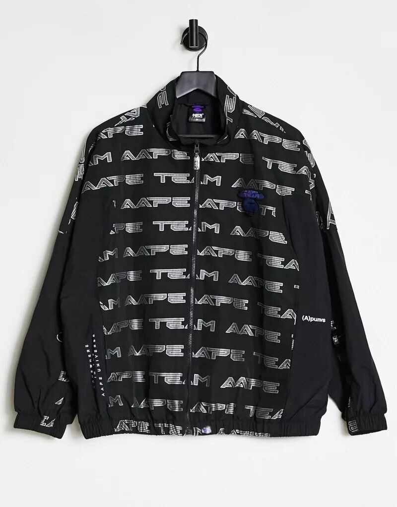 

Черная командная куртка AAPE By A Bathing Ape с жаккардовым узором