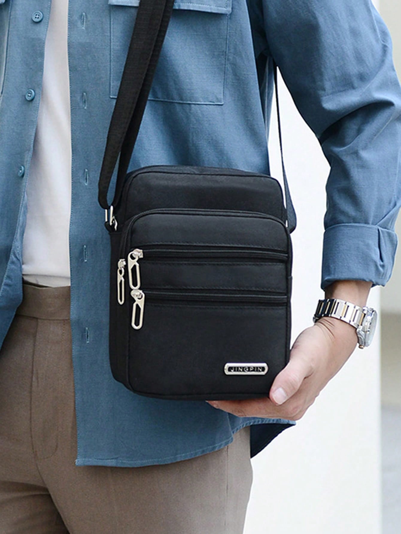 Мужская мини-сумка через плечо, черный простой и легкий рюкзак с флуоресцентным ночником сумка на плечо черный