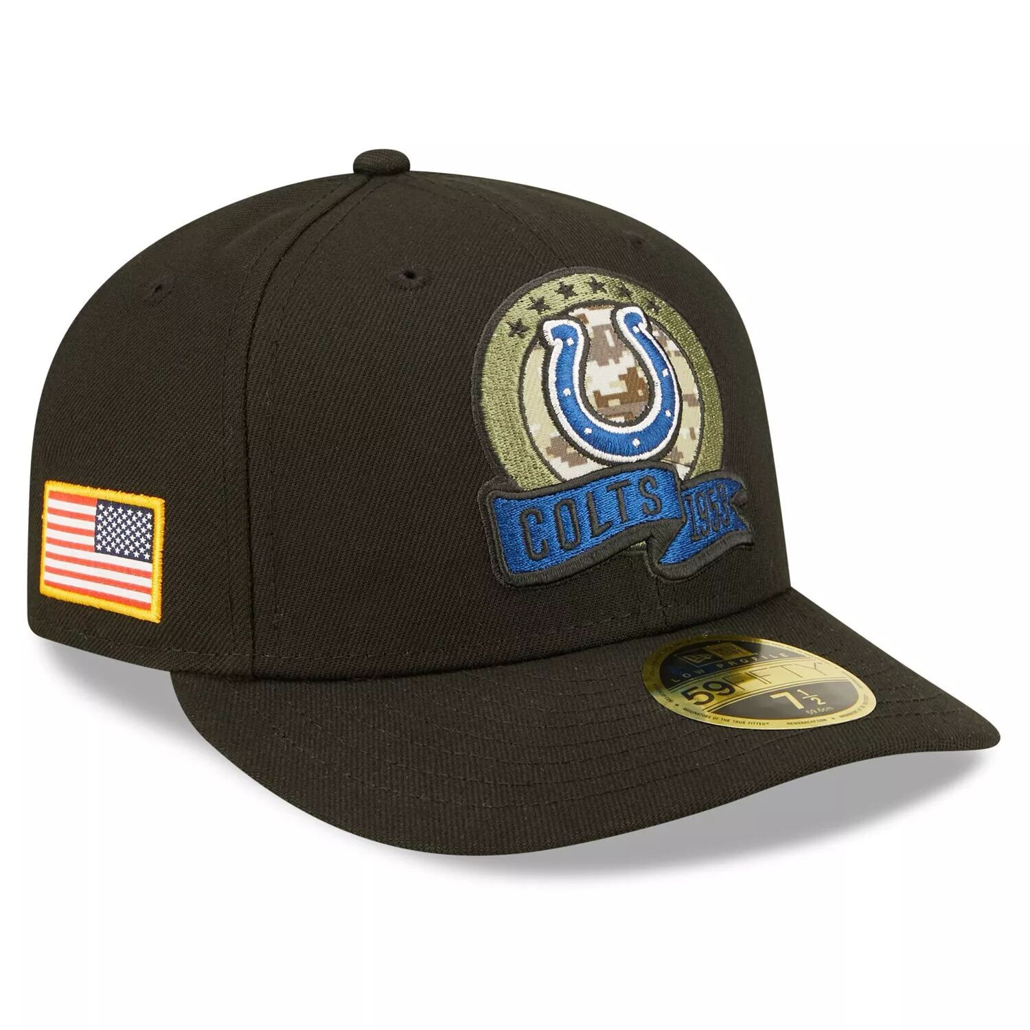 

Мужская облегающая шляпа New Era Black Indianapolis Colts 2022 Salute To Service Low Profile 59FIFTY