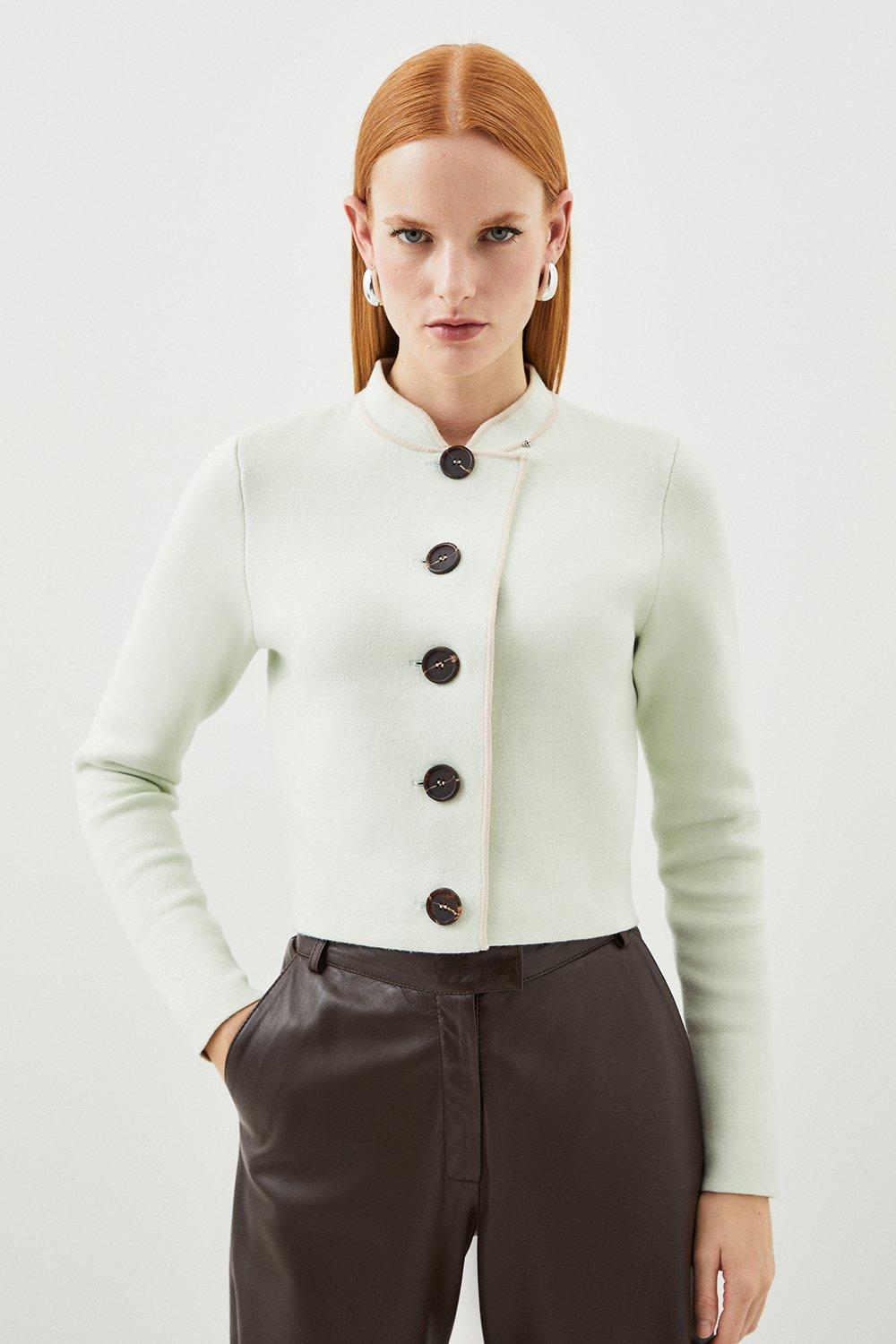 цена Компактная трикотажная шерстяная укороченная куртка контрастного цвета Karen Millen, зеленый