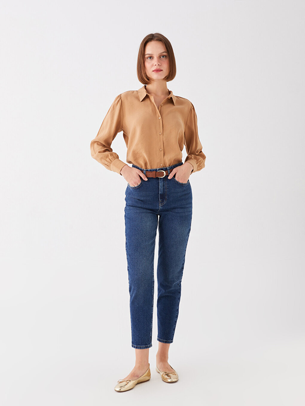 

Женские джинсовые брюки Mom Fit с поясом на талии LCW Jeans, среднее индиго родео