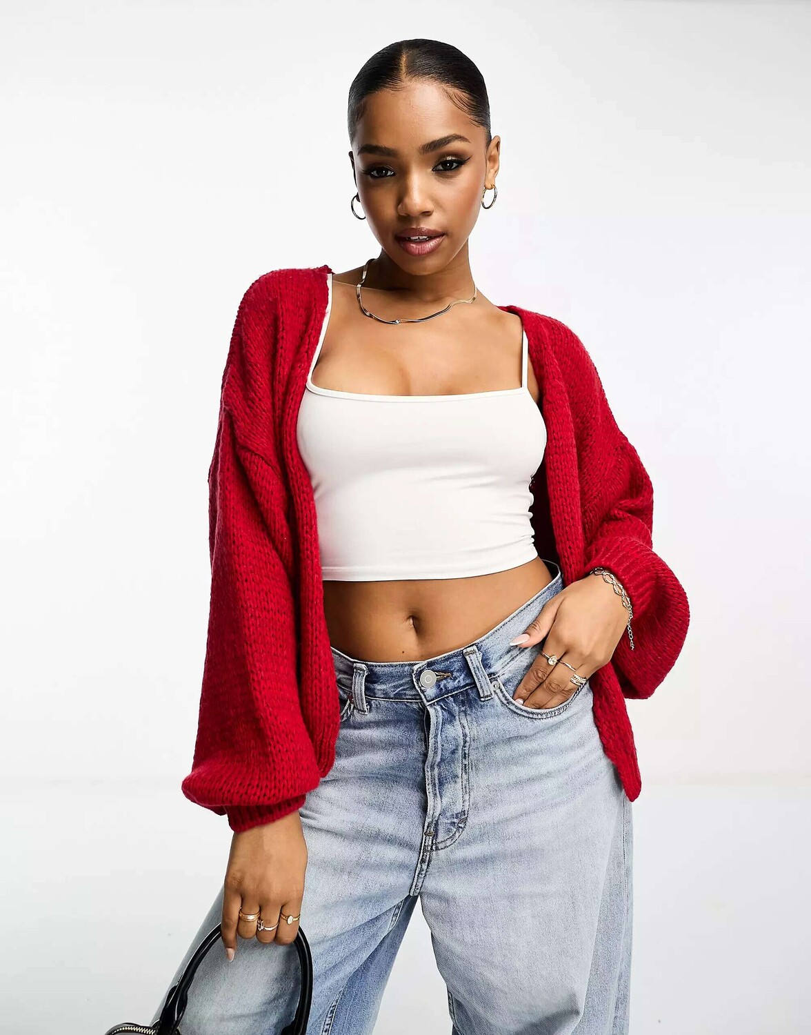 

Красный вязаный кардиган оверсайз ASOS DESIGN
