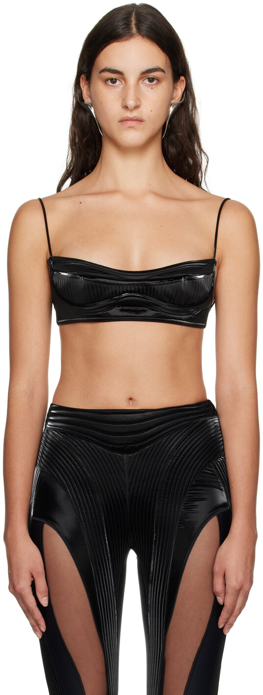 

Черная майка из искусственной кожи с тиснением Mugler