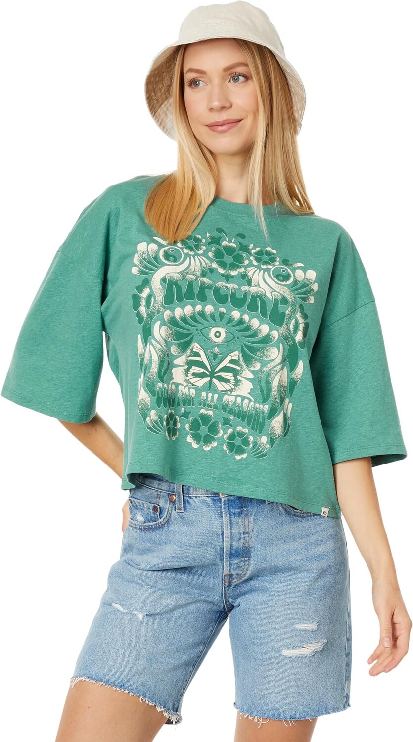 

Укороченная футболка с короткими рукавами Reflections Heritage Rip Curl, цвет Teal