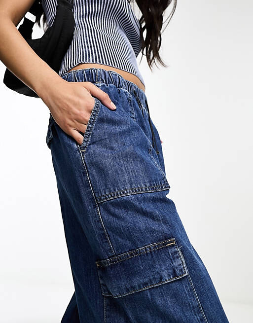

Темно-синие джинсы карго с широкими штанинами River Island