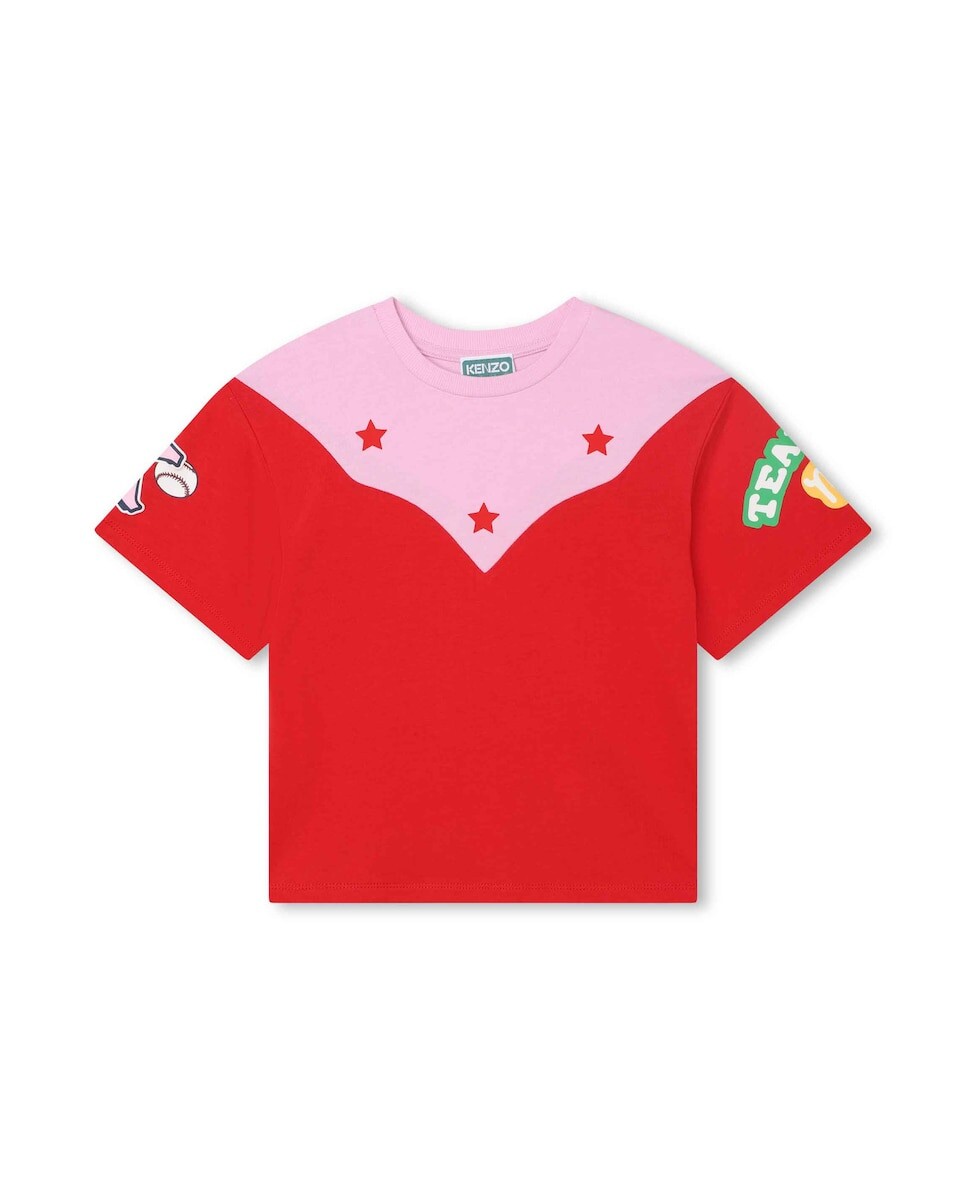 

Красная хлопковая футболка для девочки Kenzo, красный