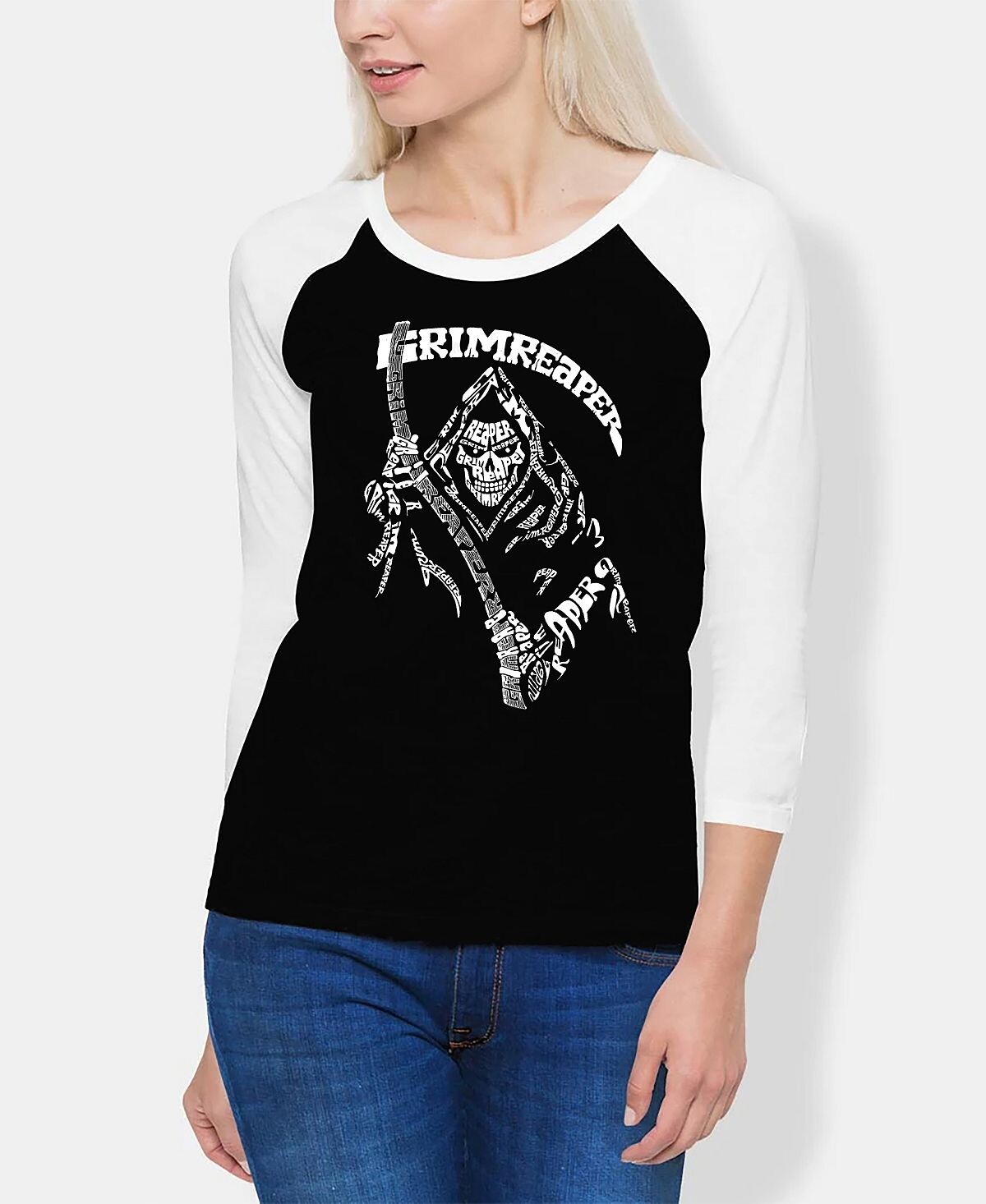 

Женская футболка реглан Grim Reaper Word Art LA Pop Art