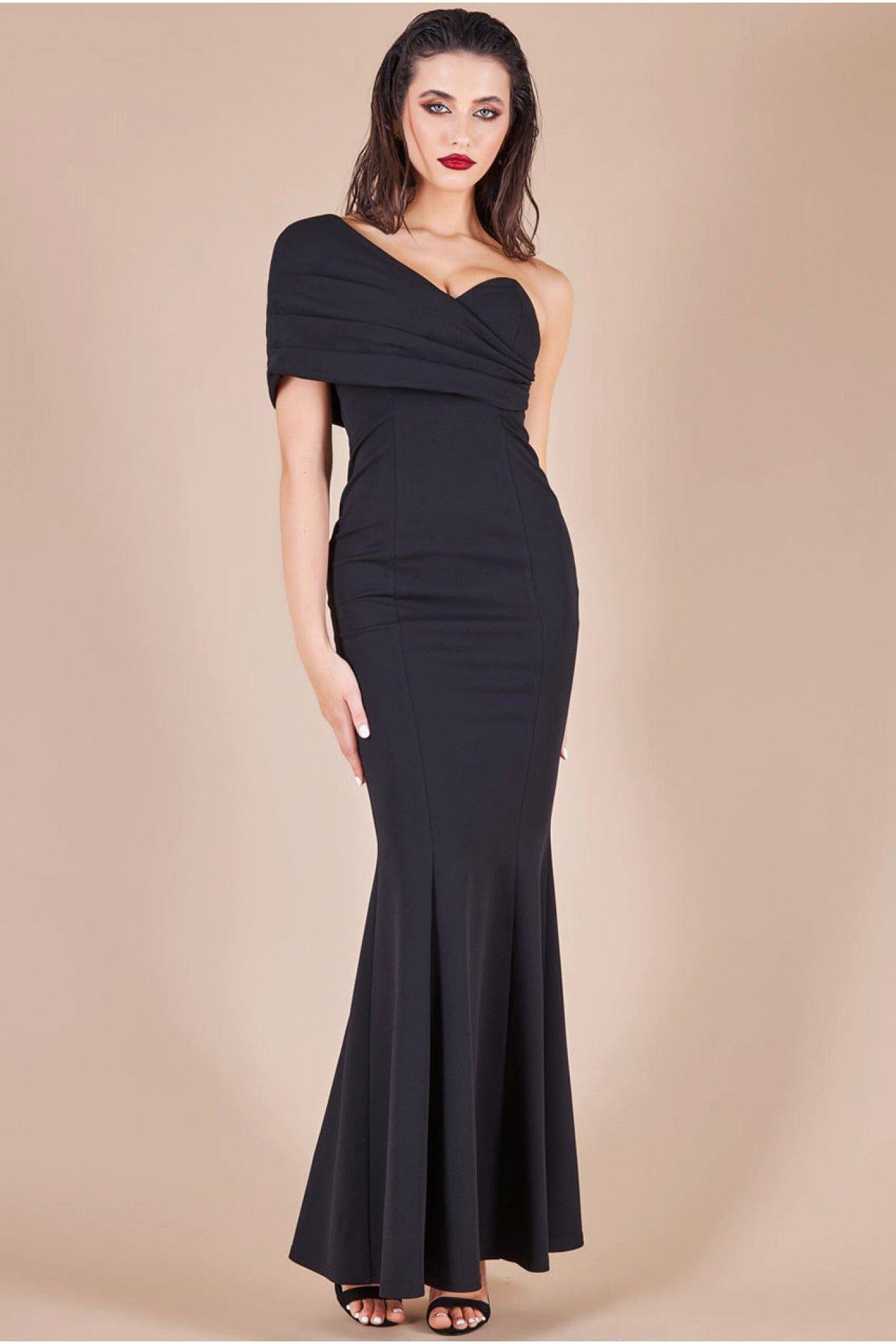 Платье макси на одно плечо с веером Goddiva, черный элегантное платье avery skirt