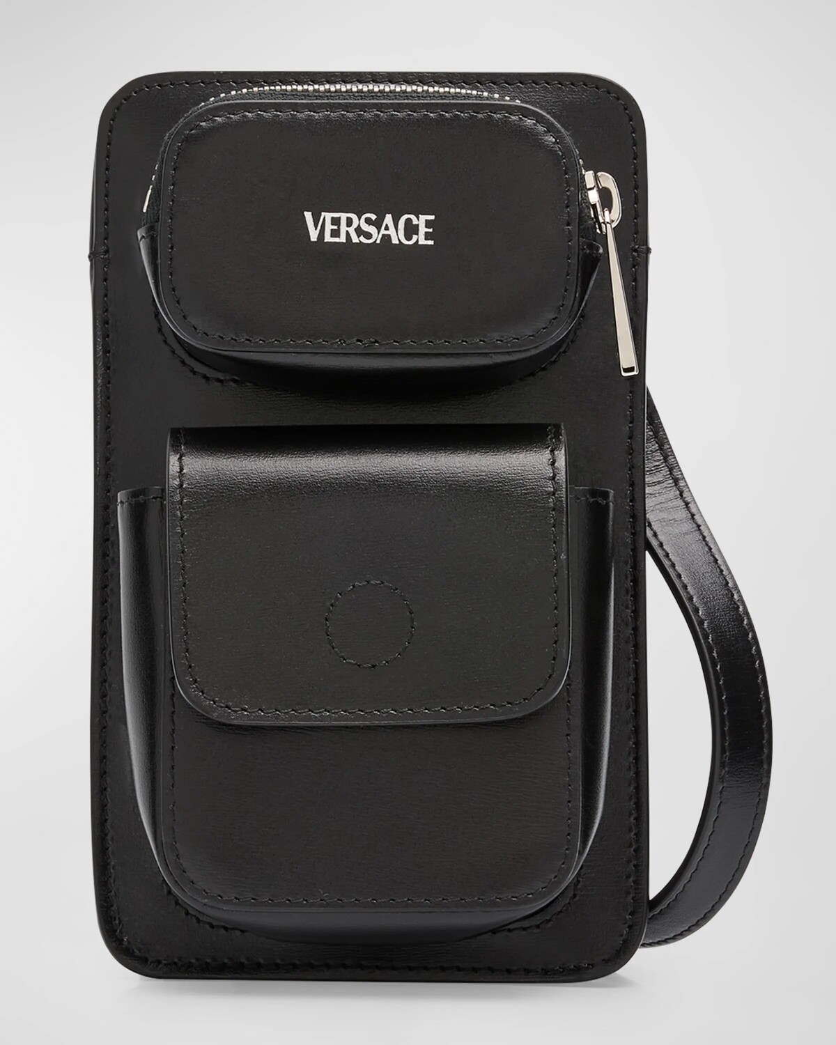 

Мужская кожаная сумка через плечо-карго Versace, цвет Black-Palladium